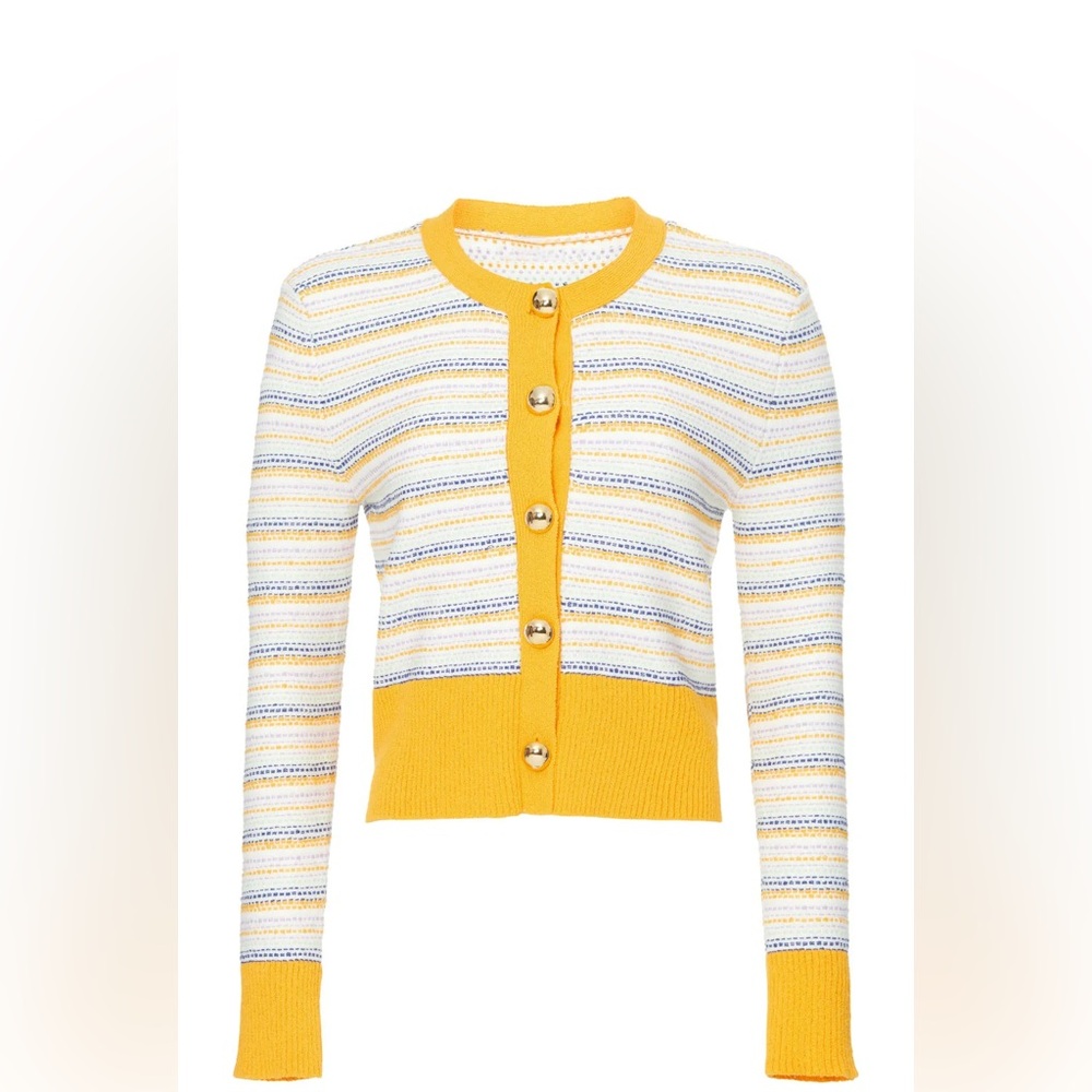 Milly Yellow Cream Striped Tweed Cardigan Size P
